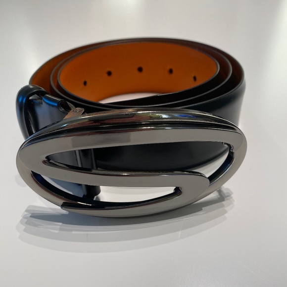 Men's Santoni Leather Logo Belt - Made in Italy - Picture 2 of 11